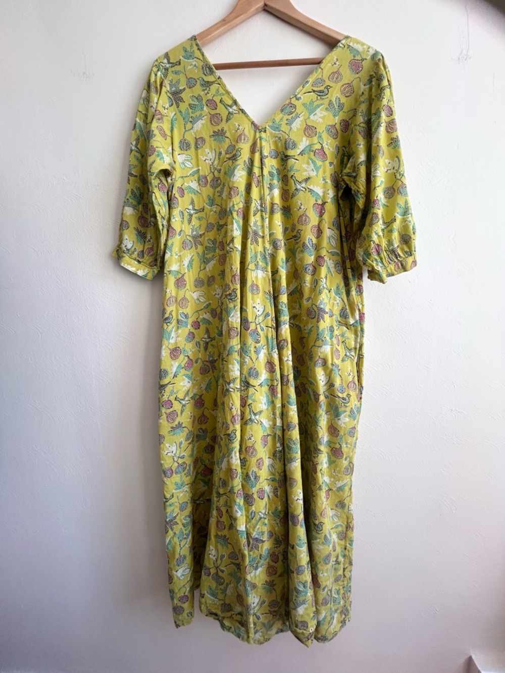 Fragonard Provence Light Cotton Maxi Dress - Floral Bird Pattern Boho Summer
